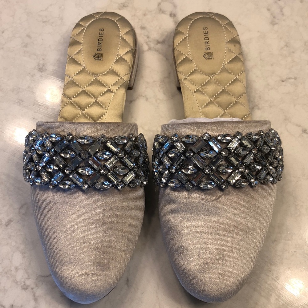 Birdies champagne/ivory jeweled mules